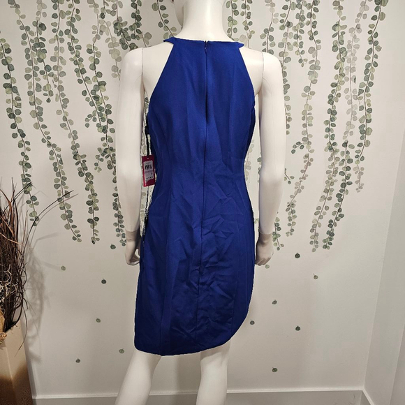 Vince Camuto Laguna Halter Neck Ruffled Crepe Body Con Dress Cobalt Blue size 6 - Picture 7 of 12